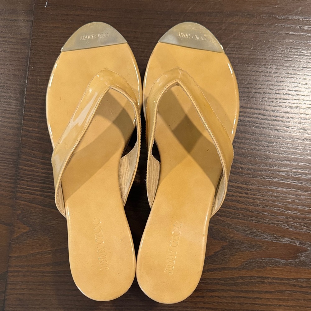 Jimmy Choo Beige Patent Leather Sandals